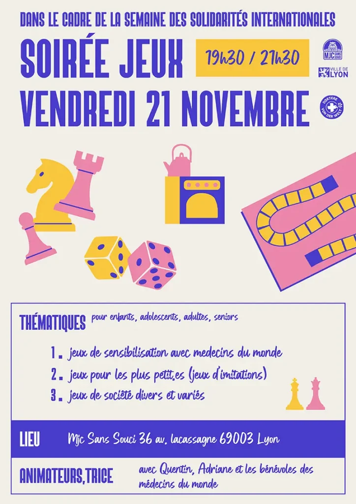 Soirée jeux - solidarités internationales à la mjc sans souci