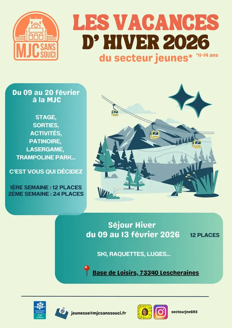 Vacances Secteur Jeunes 2026 MJC Sans Souci
